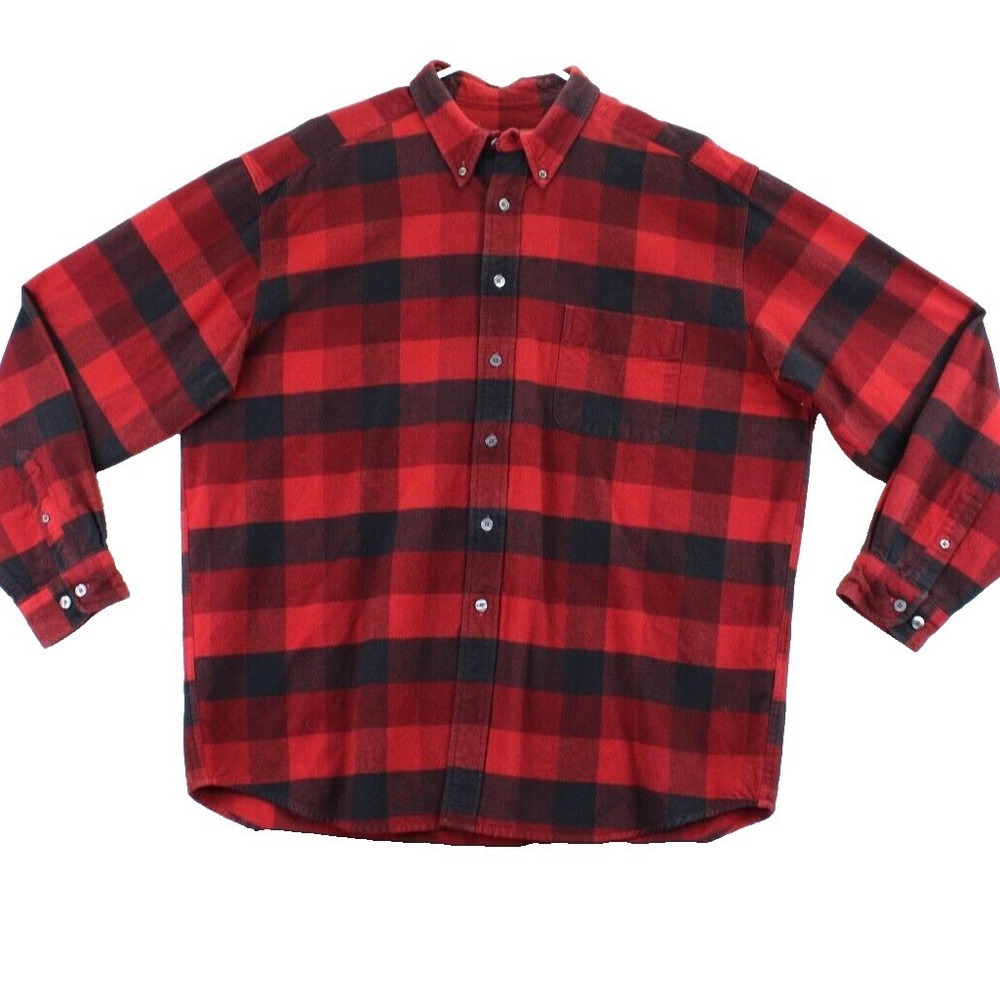 Eddie Bauer Mens Flannel Plaid Button Down Shirt Long Sleeve Red Black XL
